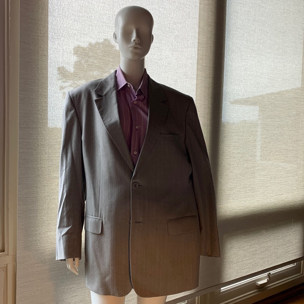 Light gray suit with baby blue pinstriped. 42L